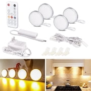 Dimmable LED Puck Lights 4 Pack with Remote, 700lm Under Cabinet Lighting, 2700K Warm White, Timer