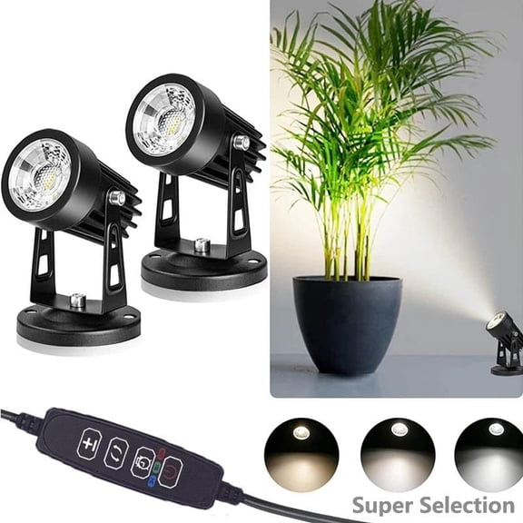 Dimmable LED Spotlight With Remote, 5W Adjustable Plug-in Light, 3 Color Temperatures, For Indoor Plants, Wall Art, Ceiling Accent - Includes Mount & Stake