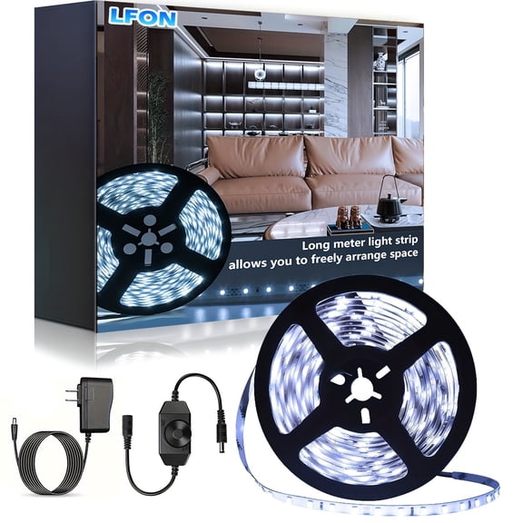 Dimmable LED Strip Lights, 3000K Warm White/6000K White Flexible Ribbon for Bedroom, Kitchen, Home Decor