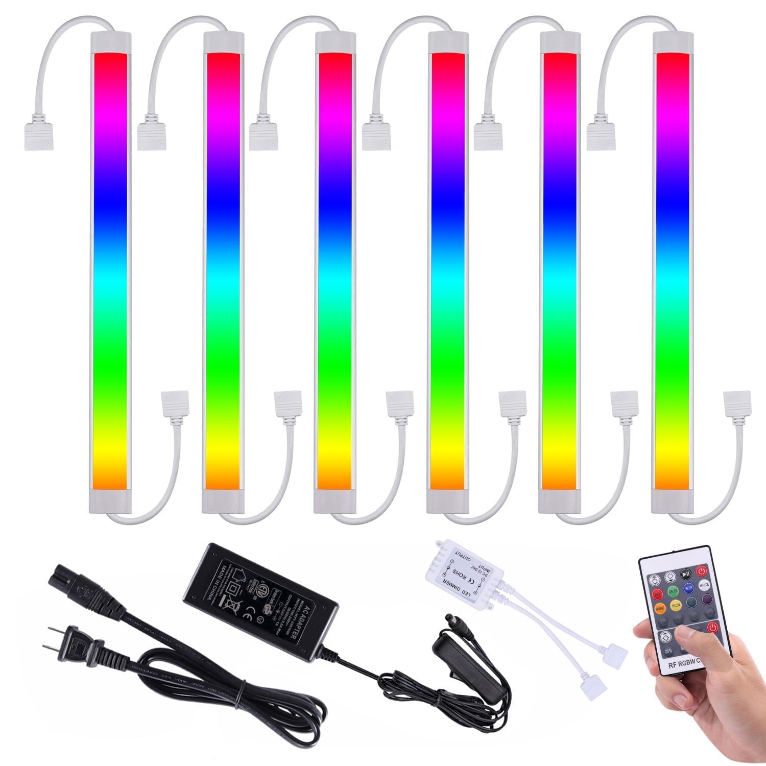 RGB Under Cabinet Lights - 6 Pack Linkable LED Closet Lighting with Remote and APP Control, 24V, 18W (RGB + Cool White) for Kitchen, Closet, and Counter Use