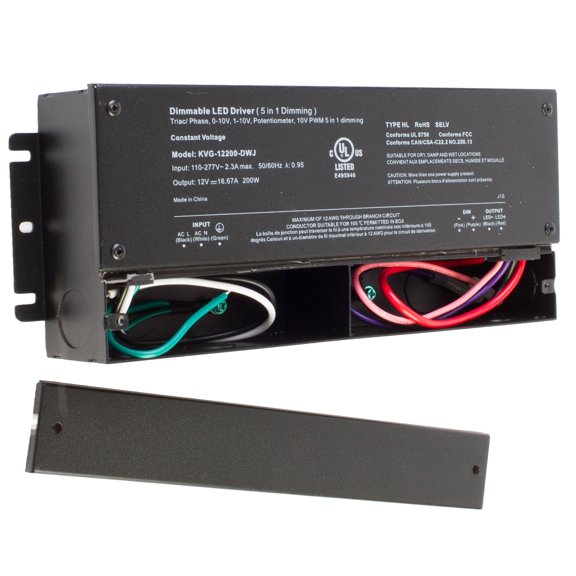 Dimmable LED driver, UL listed 12v 200w 16.6A Triac 0-10v Compatible with Lutron Leviton switch for LED strip