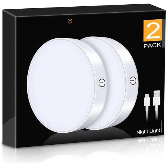 Dimmable  Light Buit-in 1000mAh Large  Rechargeable LED Tap Lights |  Stick  Closet Portable Puck Night for Cabinet, Wardrobe, Counter, Kitchen, Bedroom(2 Pack)