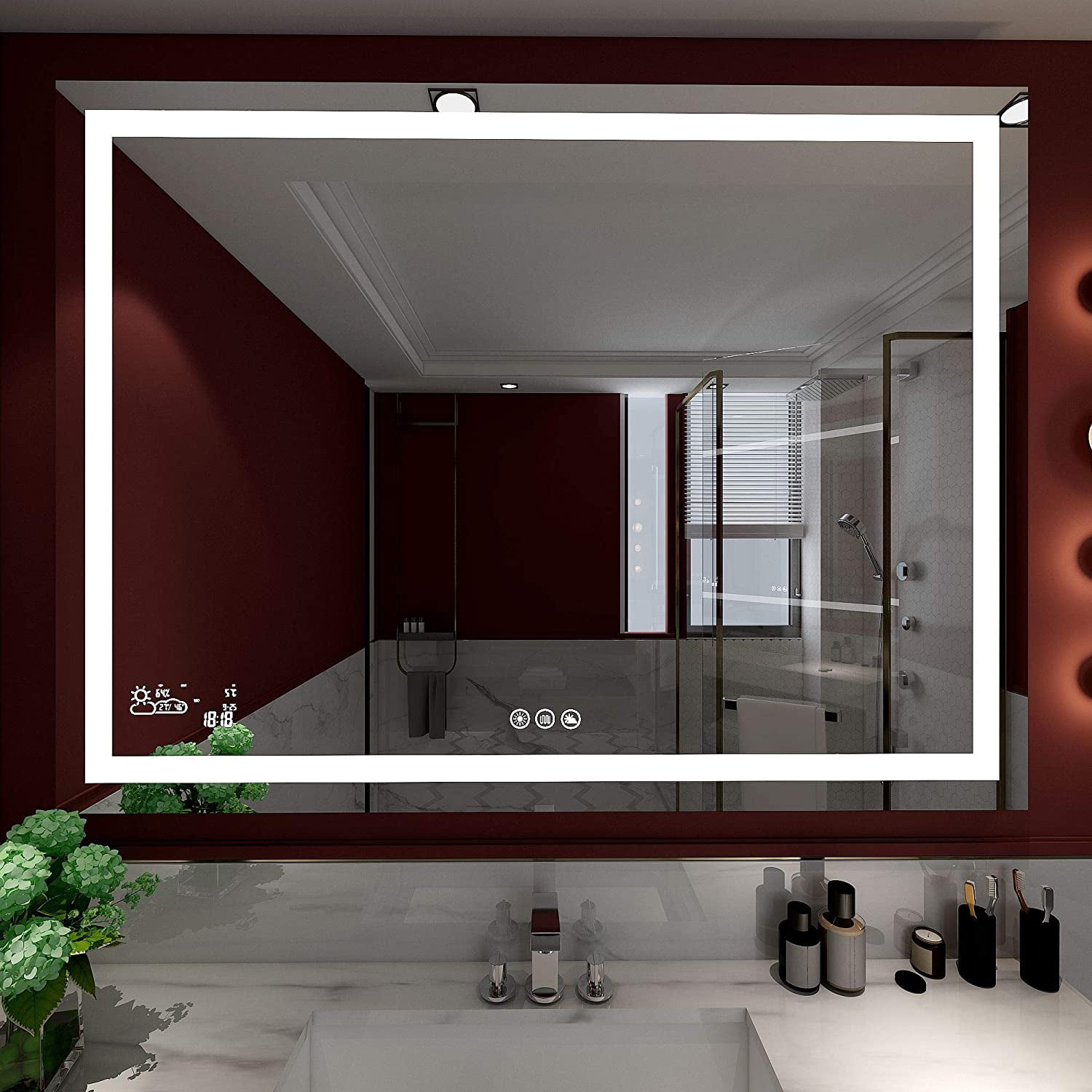 Dimmable Lighted Bathroom Mirror with Weather Forecast| Defogger and ...