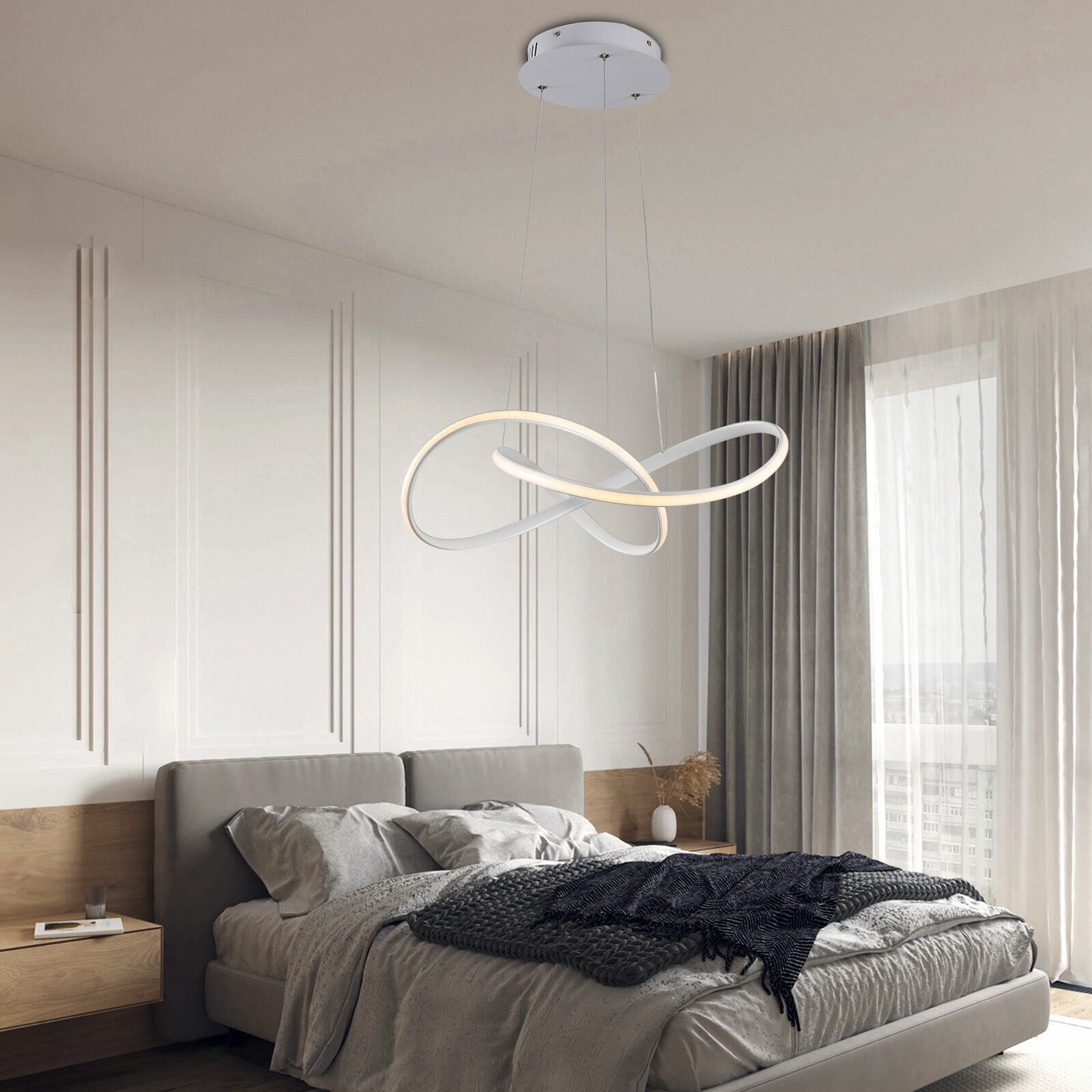 White Modern LED Ring Chandelier with Remote Control