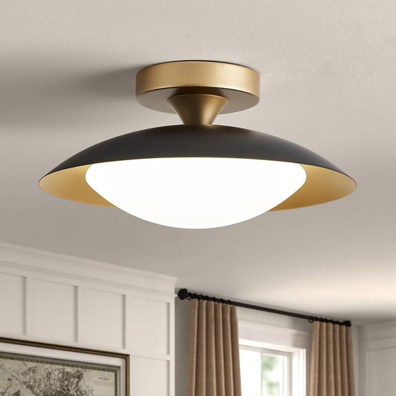 Dimmable Mid Century Modern Flush Mount Ceiling Light with Acrylic Shade in White and Gold, 5CCT Adjustable 2700K-6000K LED Fixture for Hallway, Bedroom, Kitchen, Entryway
