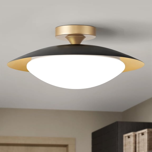 Dimmable Mid Century Modern Flush Mount Ceiling Light with Acrylic Shade in White and Gold, 5CCT Adjustable 2700K-6000K LED Fixture for Hallway, Bedroom, Kitchen, Entryway