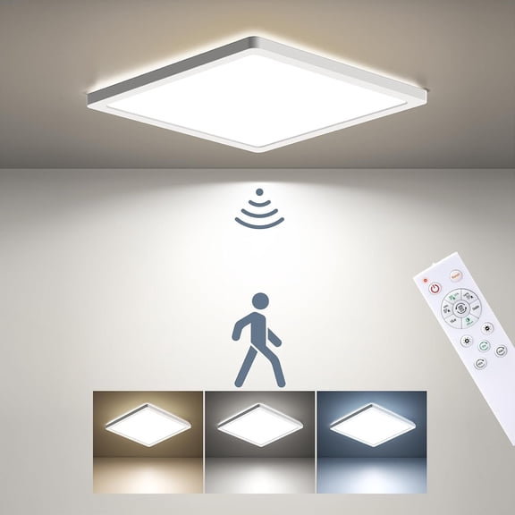 Dimmable Motion Sensor LED Ceiling Light with Remote Control, 12 Inch 24W 2400LM Motion Activated Flush Mount Wired Light Fixture for Closet Hallway Laundry Porch Stair, 3000K 4000K 5000K