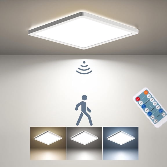 Dimmable Motion Sensor LED Ceiling Light with Remote Control, 9 Inch 18W 1800LM  Motion Activated Flush Mount Wired Light Fixture for Closet Hallway Laundry Porch Stair, 3000K 4000K 5000K