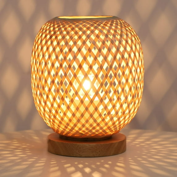 Dimmable Rattan Table Lamp - Bamboo Woven Handmade Boho Beside Light ...