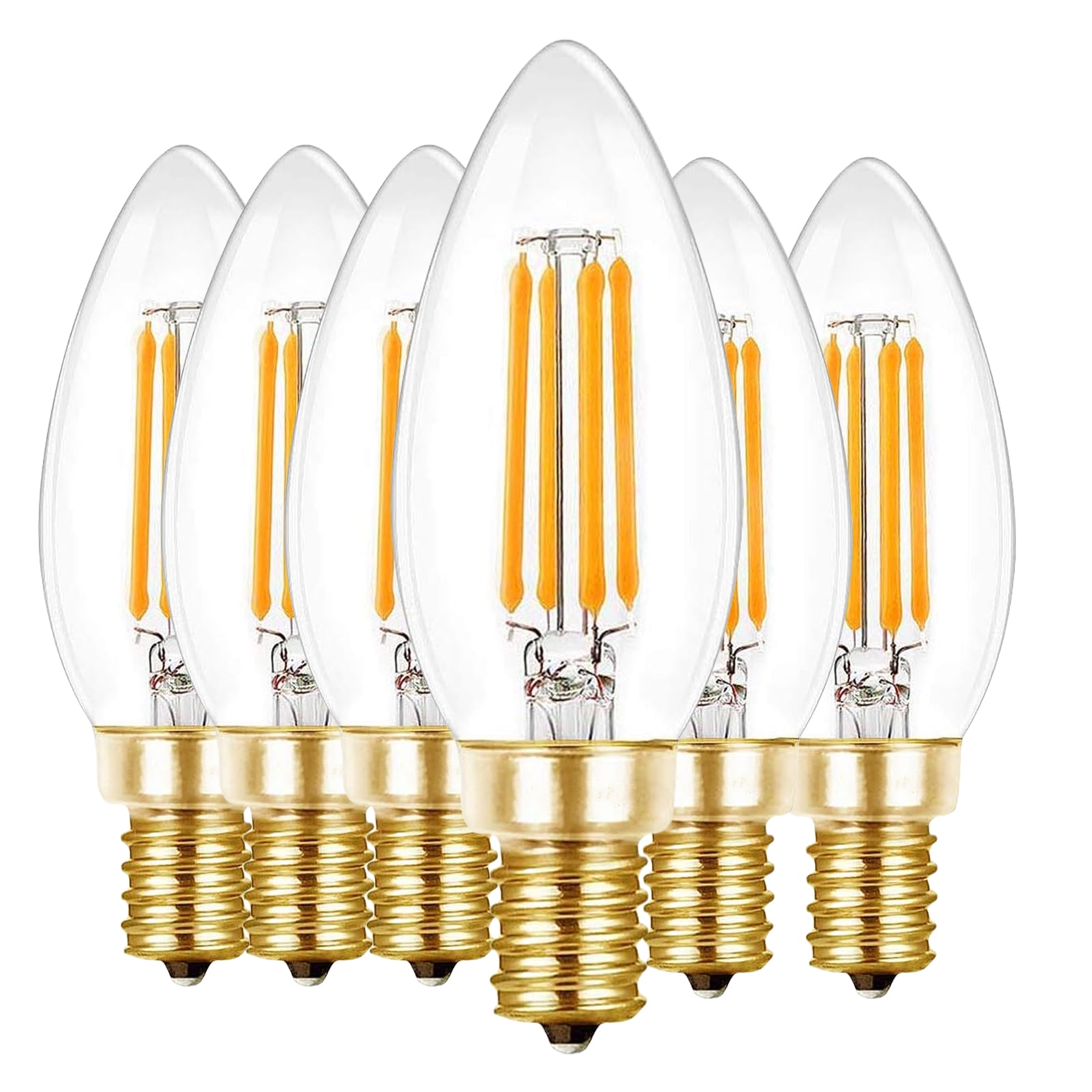 Dimmable Vintage LED Edison Bulb 4.5W, 40W Equivalent, High Brightness, 2700K Warm White Light, Clear Glass, Candles Chandelier Style, E12 Base 6Pack