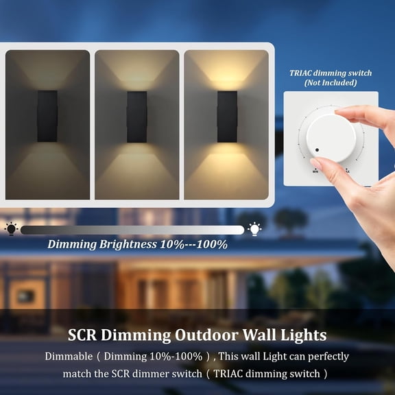 Dimmable Wall Lights Outdoor 2 Packs, Integrated LED Square Up Down 12W 2700K Modern Aluminum Light, Waterproof Exterior Lighing Fixtures for Porch  Garage Gardern