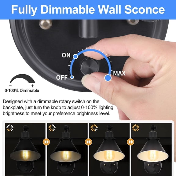Dimmable Wall Sconce with Swing Arm, Plug In Cord, E26 Base, Listed