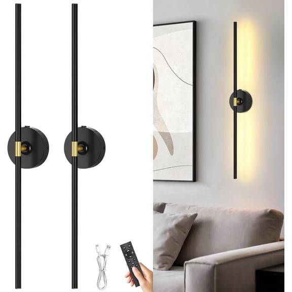 Dimmable Wireless Wall Sconces Set of 2, 10000mAh Rechargeable 360 °   Rotating LED Picture Lights for Living Room Bedroom Hallway Bathroom Decor