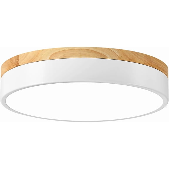 Dimmable Wood LED Ceiling Light Fixture, White Round Low Profile Flush Mount Lighting, 5CCT 2700K-6000K Ceiling Lamp for Laundry Room Hallway Kitchen Bedroom, 11.8in
