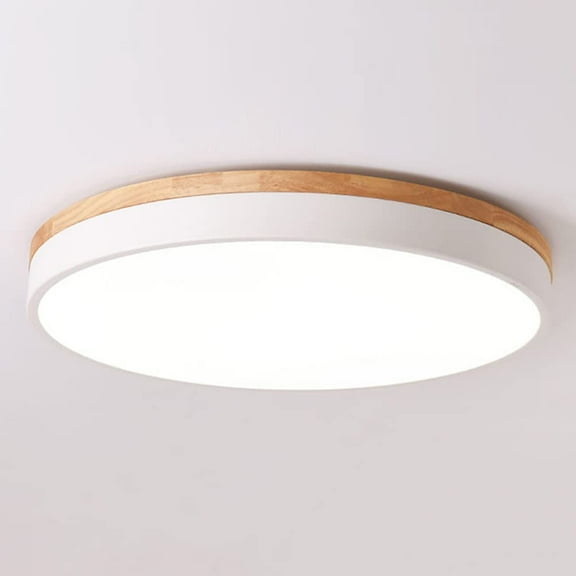 Dimmable Wood LED Flush Mount Ceiling Light, 5CCT 2700K-6000K Modern Round Close to Ceiling Lighting Fixtures, Minimalist White Ceiling Lamp for Bedroom, Kitchen, Hallway, Laundry Room