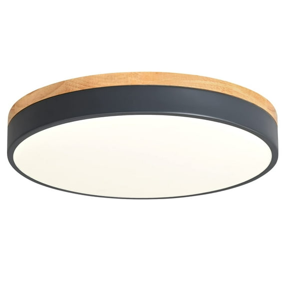 Dimmable Wood LED Flush Mount Ceiling Light, 5CCT 2700K-6000K Modern Round Close to Ceiling Lighting Fixtures, Minimalist White Ceiling Lamp for Bedroom, Kitchen, Hallway, Laundry Room