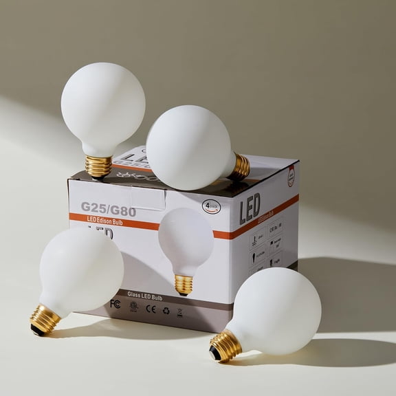 Dimmable g25 led Frosted Bulb e26 led Globe Bulb 60w led Edison Bulb 4000K Daylight White 600lm ac120v 6w g80 Flick-Free Matt White led Globe Bulb for Vanity Light Bulbs 4Pack