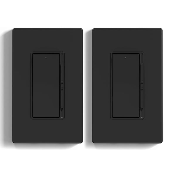 Dimmer Light Switch for 300W Dimmable LED/CFL Lights and 600W INC/HAL Bulbs, Single Pole/3-Way LED Slide Dimmer Light Switch, Wall Plate Included, UL Listed, 2 Pack, Matte Black