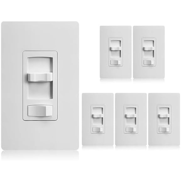 Dimmer Light Switch 6 Pack, ON/Off Switch for LED, CFL Dimmable Bulbs, Incandescent, Halogen, 600Watt Max, Single Pole & 3 Way Slide Dimmer Switch with Wall Plate, ETL Listed$$Tools & Hardware Other