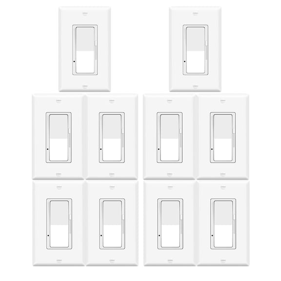 Dimmer Light Switch,Greencycle 10PK Single Pole/3 Way Dimmer Switch for Dimmable 150W LED CFL Light,600W Halogen and Incandescent,15A 120V,Neutral Wire Not Required,Residential/Commercial,ETL Listed