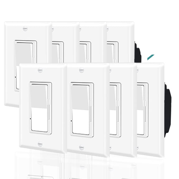 Dimmer Light Switch,Nineleaf 8Pack 3-Way Dimmer Switch for Dimmable 150W LED and CFL Lights, 600W Halogen and Incandescent,15A 120V, No Neutral Wire Required, Commercial Grade, ETL Listed
