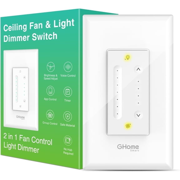 Dimmer Switch with 4-Speed Ceiling Fan Control, Ceiling Fan and Light Switch Combo with Dimmer Compatible with Alexa and Google Assistant, 2.4Ghz Only, Single-Pole, UL Certified