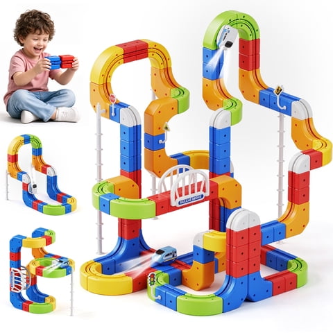 Dimoarch 172PCS Building Toys for Kids Ages 3 4 5 6 7 8, 3D Cube Track Magnetic Building Blocks with Electric Train Set, STEM Christmas Birthday Gift for Boys Girls