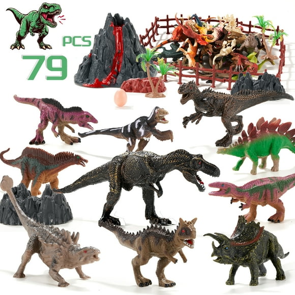 Dimoarch Dinosaur Toys for Kids 3-5, 79 PCS Dinosaur Toys Play Set with Dinosaur Figures, Trees, Rocks, Fence, Dinosaur Toys for 3 4 5 6 Year Old Boy Girl Birthday Gift