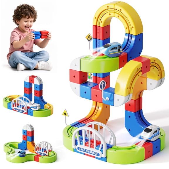 Dimoarch Electric Train Set for Kids 3 4 5 6 7 8 Year Old, 3D Magic Track Building Toy, 96PCS STEM Learning Toy, Christmas Birthday Gift for Boy Girl