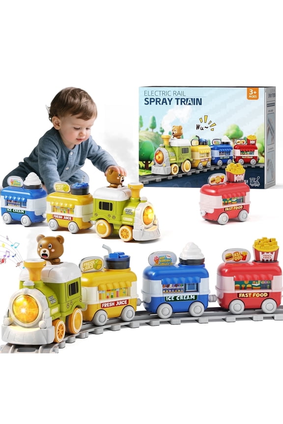 Train Toys for 1 2 3 Years Old, Toddlers Toys Electric Train Car Track Play Set with Steam, Light & Music for Boys Girls Ages 2 3 4, Birthday Gifts for Baby