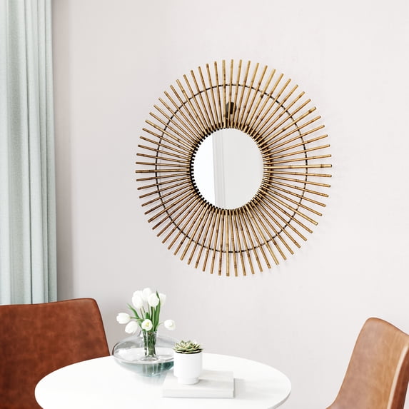 Dimond Mirror Gold Wall Decor, Modern Style, Hangs vertically only, Steel, Decor Mirrors