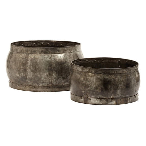 Dimond Home Fortress 2 Piece Barrel Bowl Set in Distressed Silver
