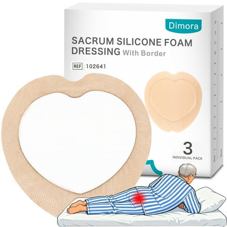 Dimora 3 Pack Silicone Sacrum Foam Dressing 7"x7", Waterproof Wound Dressing, Breathable Sacral Adhesive Bedsore Bandages