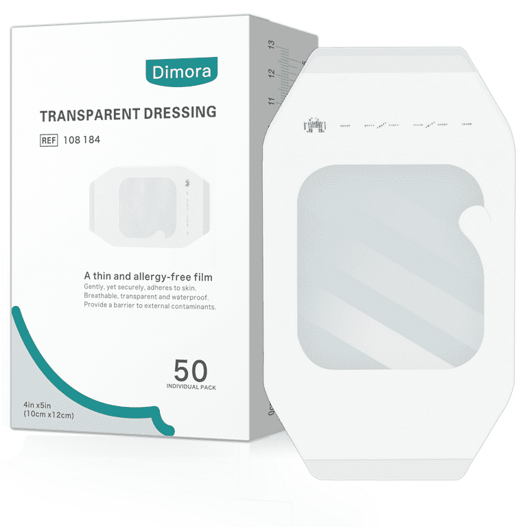 Dimora 50 Packs Transparent Dressing, Waterproof Adhesive Film Dressing 4 in x 4.75 in