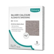 Dimora Ag Silver Calcium Alginate Wound Dressing Pads High Absorbent Non-Stick Sterile 4'' x 4'' 5 Pack