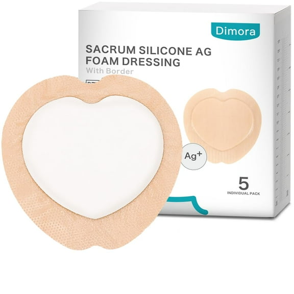 Dimora Ag Silver Sacrum Foam Wound Dressing Bandages Silicone Adhesive Border 7"x7" 5 Packs