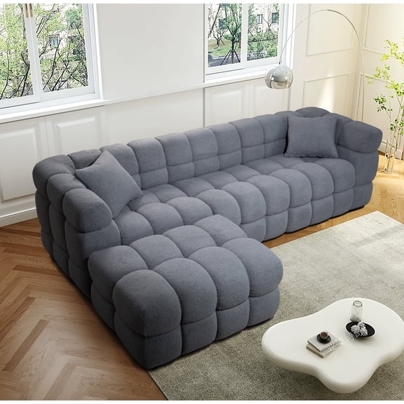 Dimora Cloud Teddy Boucle 107" L Shaped Convertible & Reversible Sectional Sofa