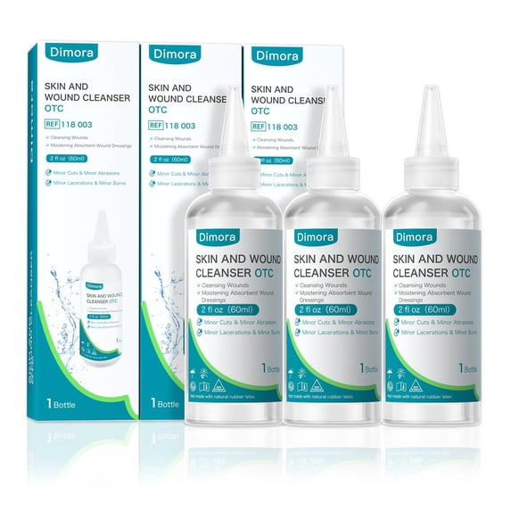Dimora First Aid Antiseptic Cleanser, OTC Antimicrobial Wound Wash for Cuts, Scrapes & Burns - Skin-Neutral pH Skin Cleanser, 3-Pack Non-Irritating Travel Size Wound Care (6 oz Total)