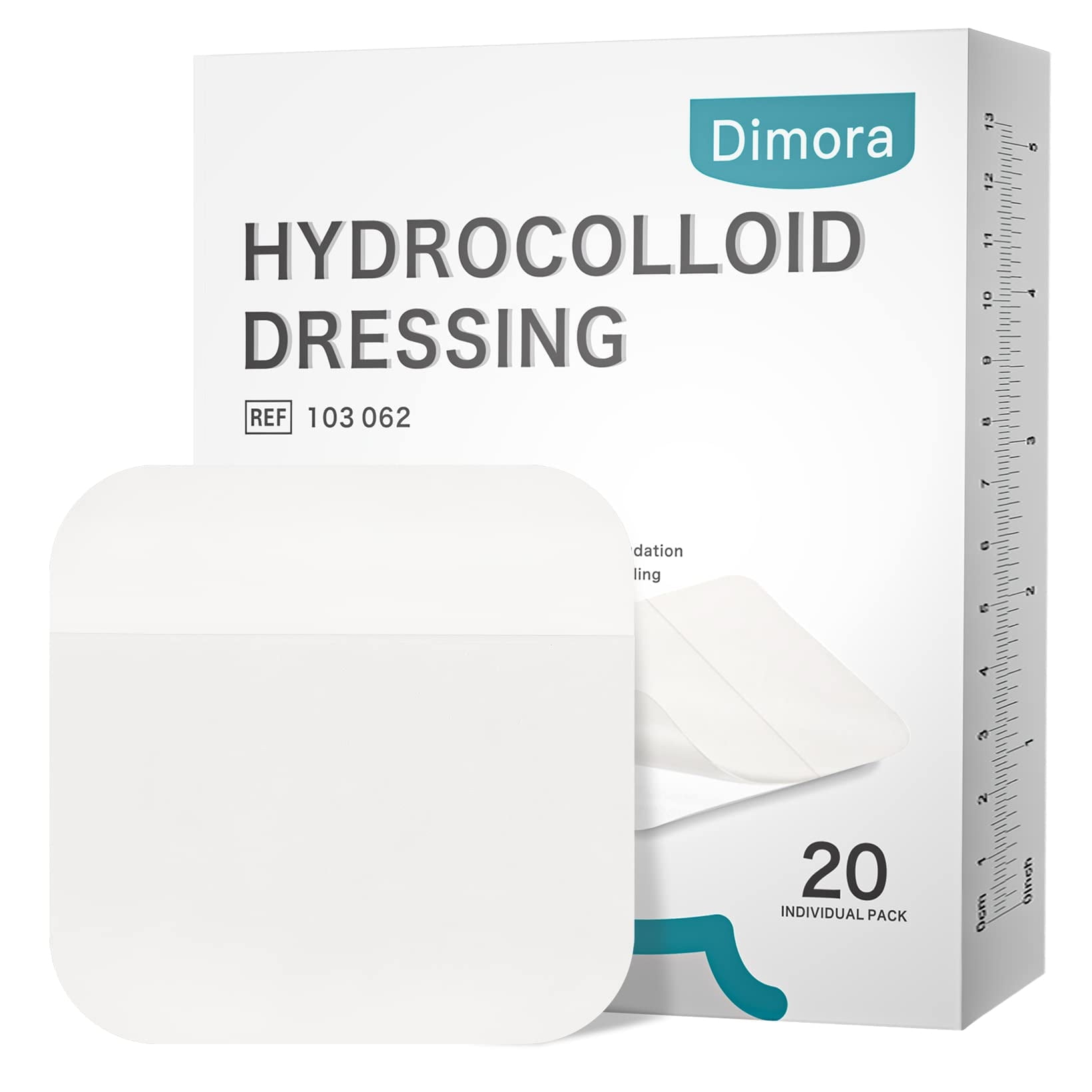 Dimora Hydrocolloid Wound Dressing, 20 Pack Ultra Thin 4" x 4" Large Patch Bandages with Self-Adhesive