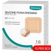 Dimora Silicone Foam Dressing with Border Adhesive Waterproof Wound Dressing Bandage 3"x3" 10 Pack for Wound Care