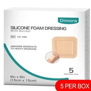 Dimora Silicone Foam Dressing with Border Adhesive Waterproof Wound Dressing Bandage 6"x6" 5 Pack