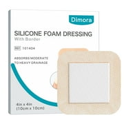 Dimora Silicone Foam Dressing with Border, Waterproof Wound Dressing, Square Breathable Silicone Bandage for Wound, 4"x4" Pack of 5