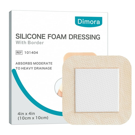 Dimora Silicone Foam Dressing with Border, Waterproof Wound Dressing, Square Breathable Silicone Bandage for Wound, 4"x4" Pack of 5