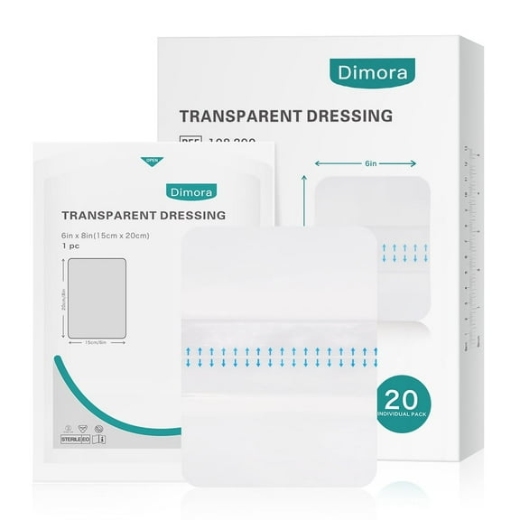 Dimora Transparent Film Wound Dressing 6x8 inch 20 Packs with Hypoallergenic Adhesive