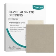 Dimora Upgrade Silver Calcium Alginate Wound Dressing -Antibacterial Non Stick Gauze، High Absorbent Sandage Pads، 4 x 4 Patches 5 Packs