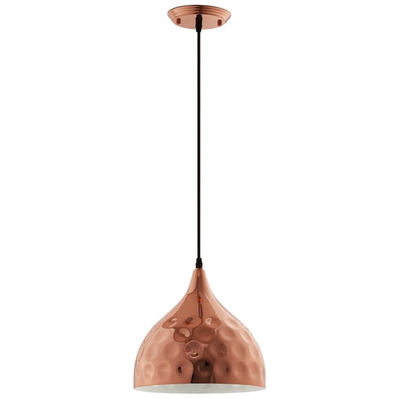 Modway Dimple 11" Bell Shaped Metal Pendant Lamp in Rose Gold and Black
