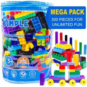 Dimple Building Block Set with Train Pieces & Carry Bag 300-Piece Soft Plastic Kid Friendly Jumbo Blocks for Toddlers Ages 38