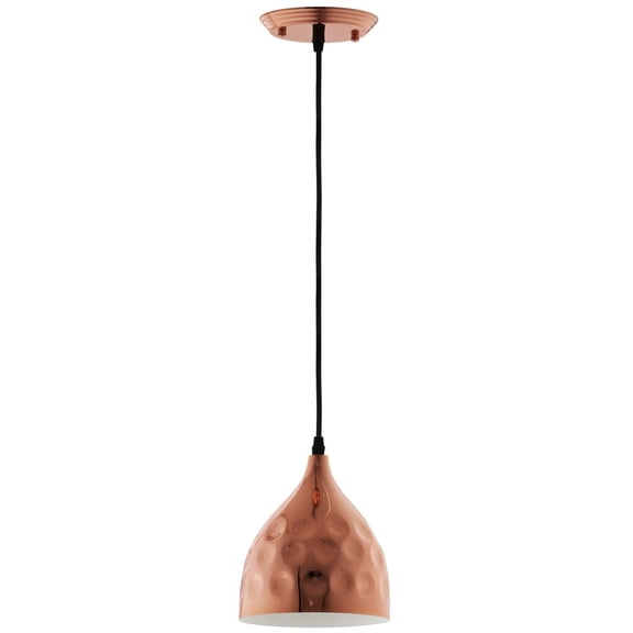 Modway Dimple 7" Bell Shaped Metal Pendant Lamp in Rose Gold and Black