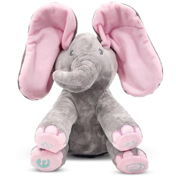Dimple Kaia the Elephant Interactive Plush Toy, Musical Singing Peek-a-Boo Stuffed Animal with Moving Ears, Soft Baby Toy for Infants, Toddlers, Boys, Girls, Nursery Gift