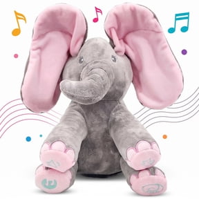 Dimple Kaia the Elephant Interactive Plush Toy, Musical Singing Peek-a-Boo Stuffed Animal with Moving Ears, Soft Baby Toy for Infants, Toddlers, Boys, Girls, Nursery Gift